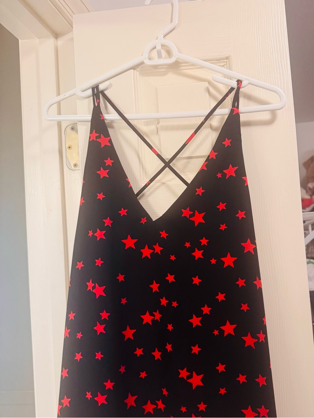 Adrienne Black Tank Top with Red Star Print